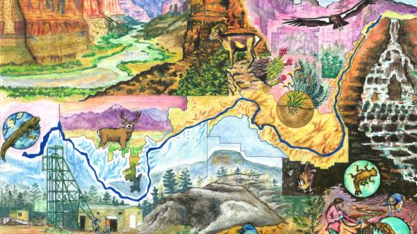 Colored pencil illustration depicting impacts of Uranium mining in the Grand Canyon